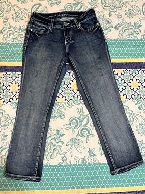 Vanity Dark Blue Cropped Straight Jeans with Faded Wash